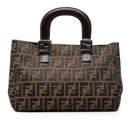 Fendi Zucca Handbag Brown Black Canvas Leather