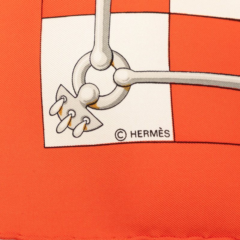 Hermes Carre 90 Cliquetis Scarf Red White Silk — view 5