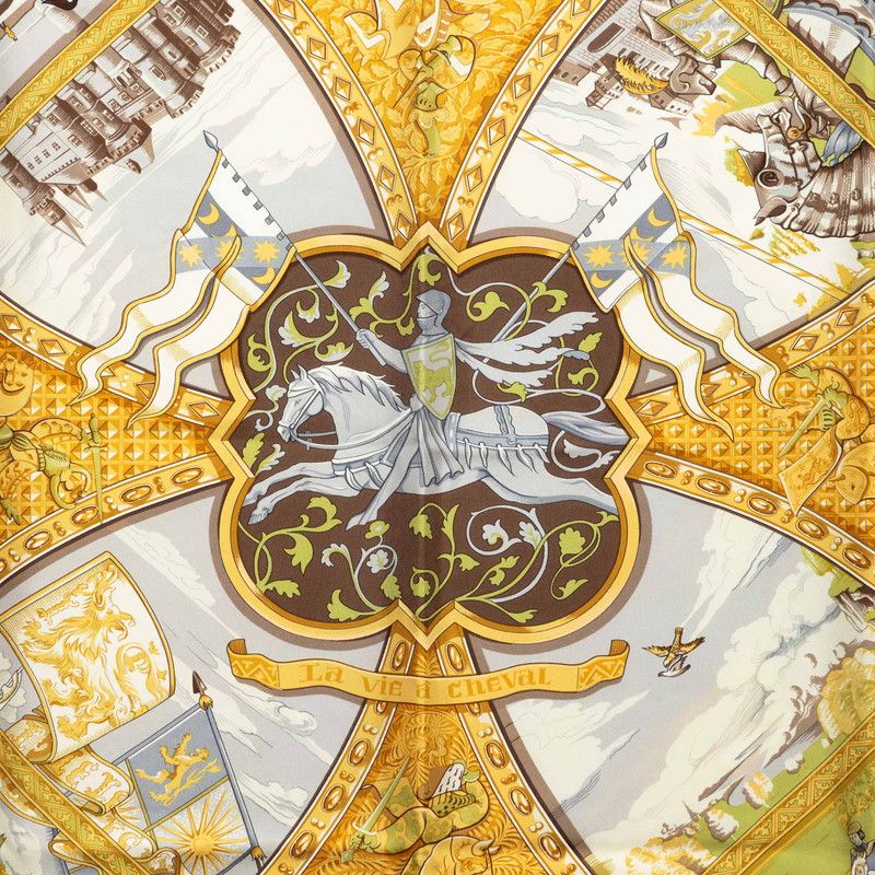 Hermes Carre 90 Life on Horseback la Vie a Cheval Scarf Brown Multicolor Silk — view 2