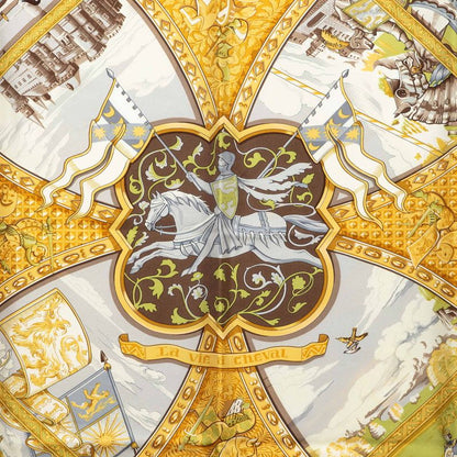 Hermes Carre 90 Life on Horseback la Vie a Cheval Scarf Brown Multicolor Silk — view 2