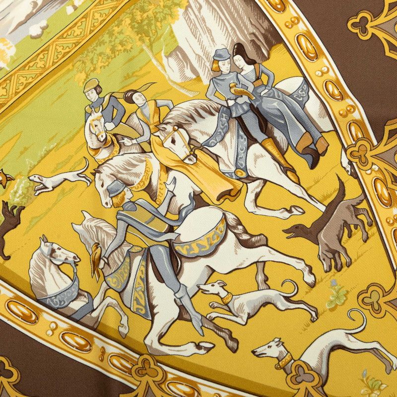 Hermes Carre 90 Life on Horseback la Vie a Cheval Scarf Brown Multicolor Silk — view 5