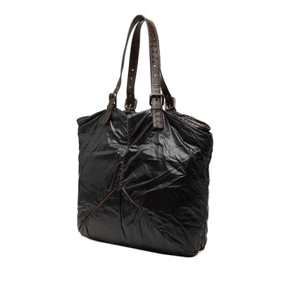 Bottega Veneta Spinnaker Tote Shoulder Bag Black Brown Nylon Leather — view 2