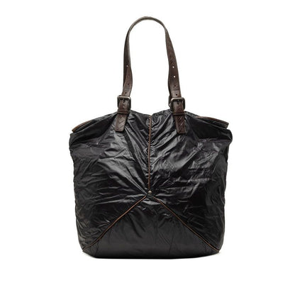 Bottega Veneta Spinnaker Tote Shoulder Bag Black Brown Nylon Leather