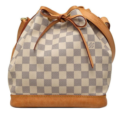 Louis Vuitton Damier Azur Noe BB Oblique Crossbody Shoulder Bag White Leather