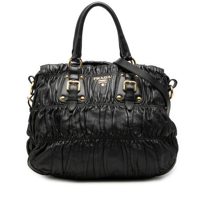 Prada Logo 2-Way Shoulder Bag Black Leather