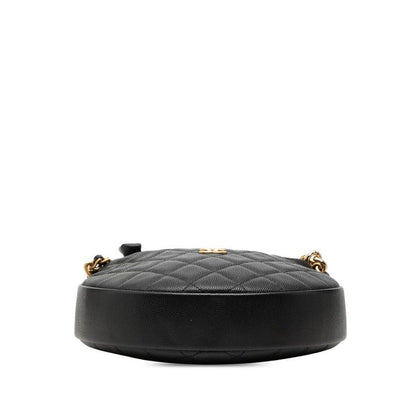 Chanel CC Logo Quilted Mini Hobo Handbag Ribbon Chain Black Caviar Leather — view 3