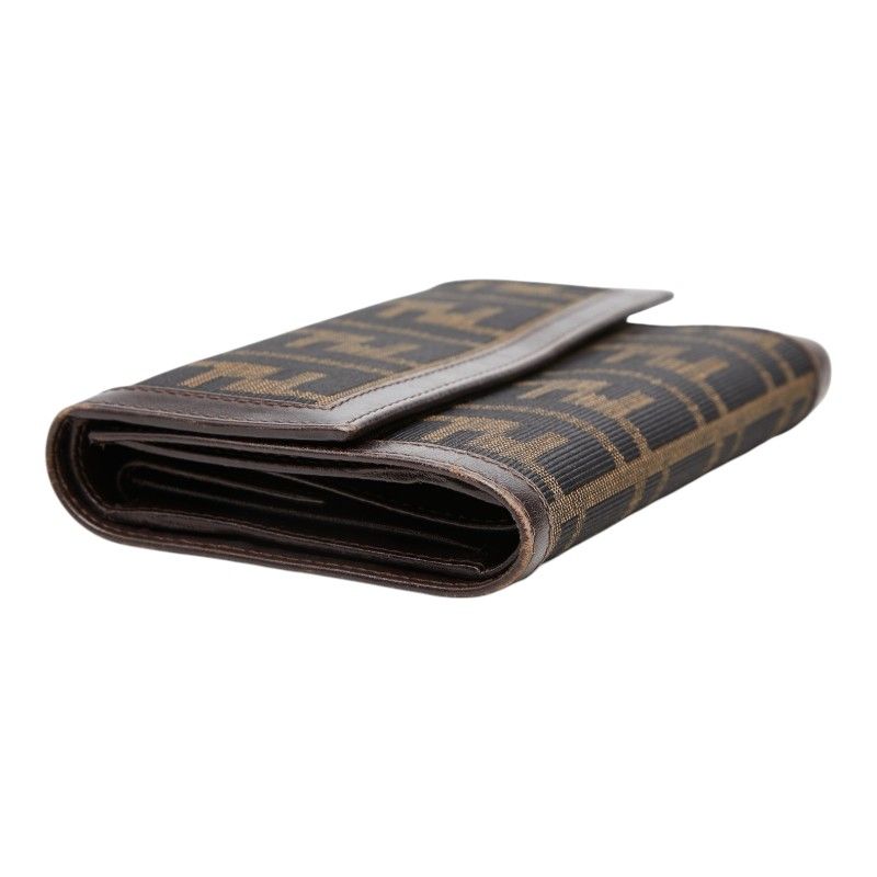 Fendi Zucca Trifold Wallet Brown Black Canvas Leather — view 5