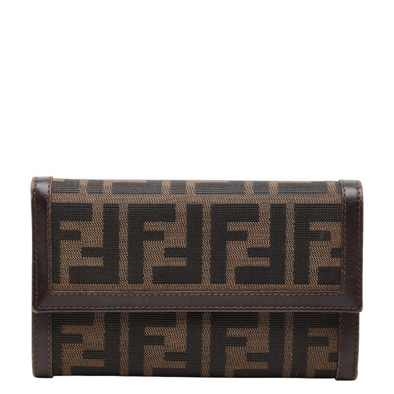 Fendi Zucca Trifold Wallet Brown Black Canvas Leather