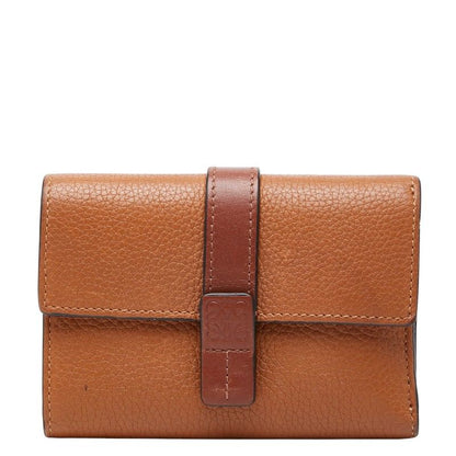 Loewe Anagram Vertical Wallet Small Trifold Brown Leather