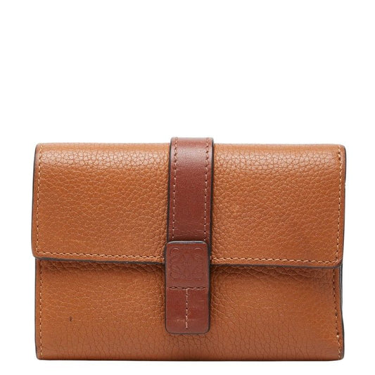Loewe Anagram Vertical Wallet Small Trifold Brown Leather