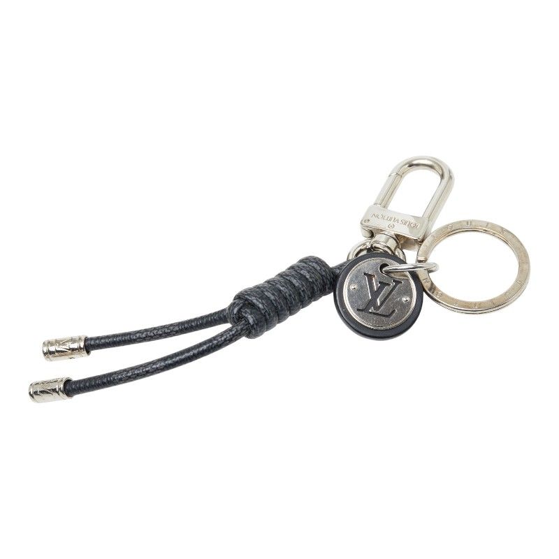 Louis Vuitton Damier Graphite Bag Charm Key Holder Leather Rope Black Silver