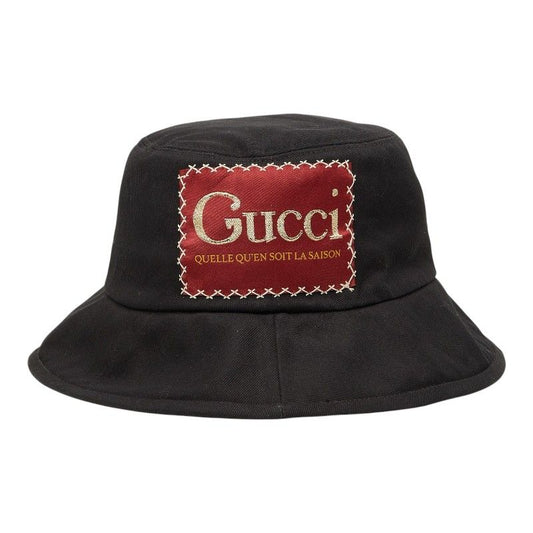 Gucci Logo Label Bucket Hat S 57 Black Red Cotton