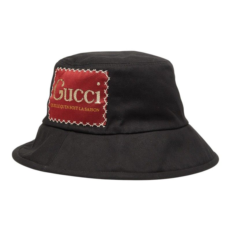 Gucci Logo Label Bucket Hat S 57 Black Red Cotton — view 2