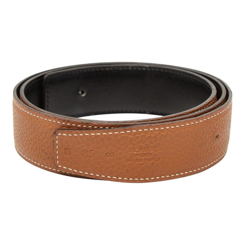 Hermes Belt 85 Buckle Brown Black Togo Box Calf
