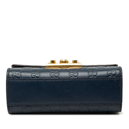 Gucci Guccissima Padlock Small Chain Shoulder Bag Navy Leather — view 3