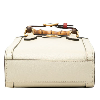 Gucci Bamboo Diana Mini Tote 2-Way Shoulder Bag Ivory White Leather — view 3