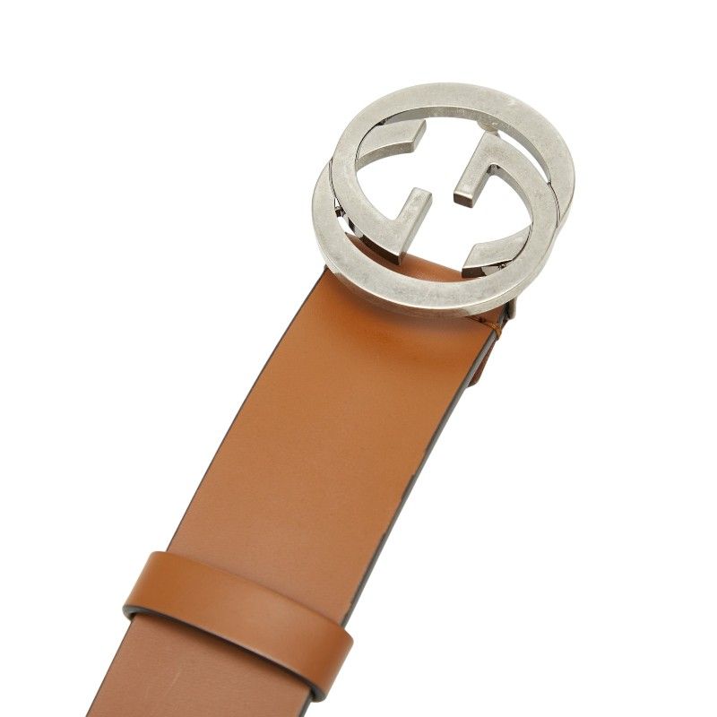 Gucci Interlocking Belt 85 34 GG Buckle Brown Leather — view 5