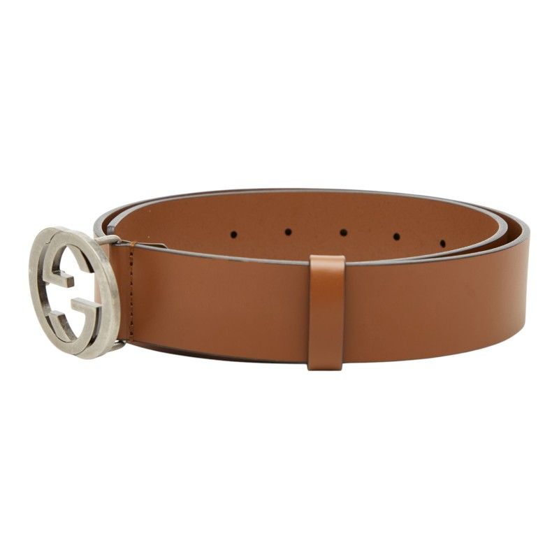 Gucci Interlocking Belt 85 34 GG Buckle Brown Leather — view 2