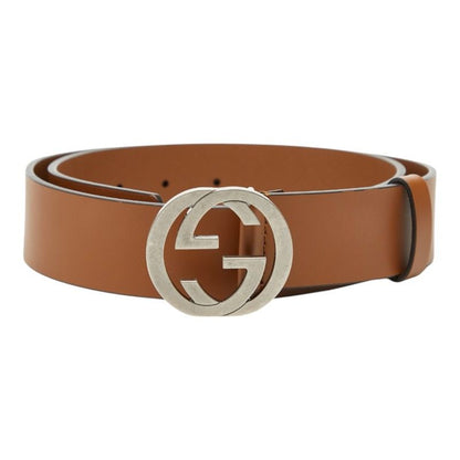Gucci Interlocking Belt 85 34 GG Buckle Brown Leather