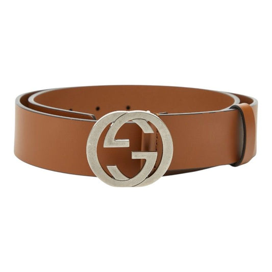Gucci Interlocking Belt 85 34 GG Buckle Brown Leather
