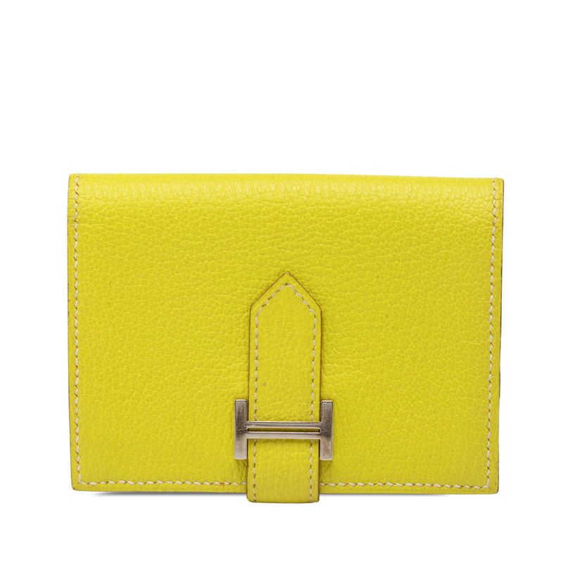 Hermes Bearn Bifold Card Case Yellow Silver Shavel