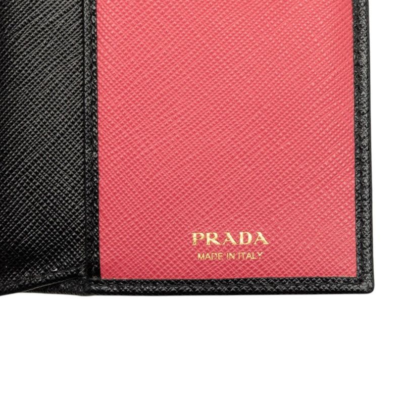 Prada Bifold Wallet Black Pink Saffiano Leather — view 6