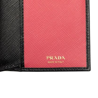Prada Bifold Wallet Black Pink Saffiano Leather — view 6