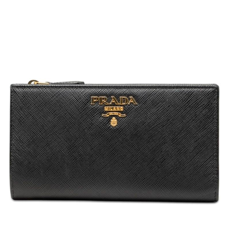 Prada Bifold Wallet Black Pink Saffiano Leather
