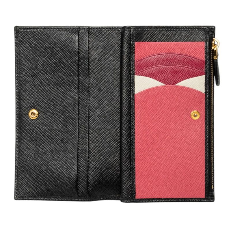 Prada Bifold Wallet Black Pink Saffiano Leather — view 4