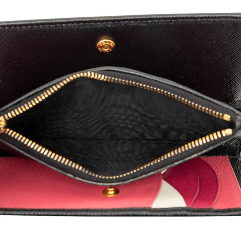 Prada Bifold Wallet Black Pink Saffiano Leather — view 5