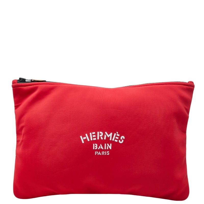 Hermes Neobain GM Pouch Clutch Red White Polyamide Elastane