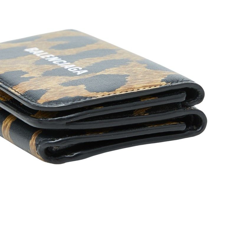 Balenciaga Leopard Trifold Wallet Compact Brown Black Leather — view 4