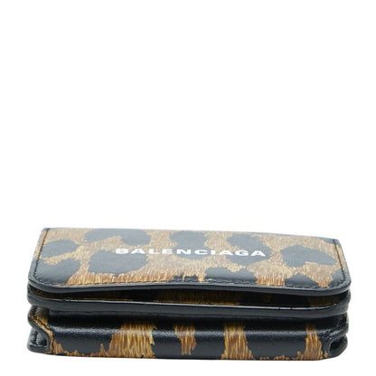 Balenciaga Leopard Trifold Wallet Compact Brown Black Leather — view 3