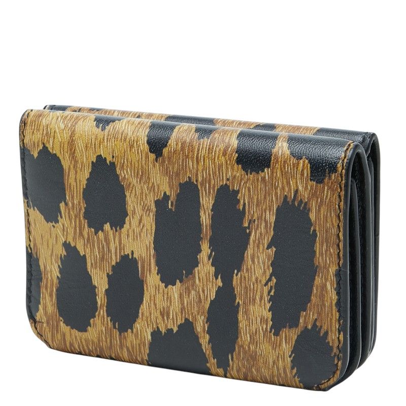 Balenciaga Leopard Trifold Wallet Compact Brown Black Leather — view 2