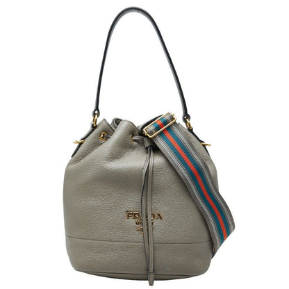 Prada Logo 2-Way Shoulder Bag Gray Leather