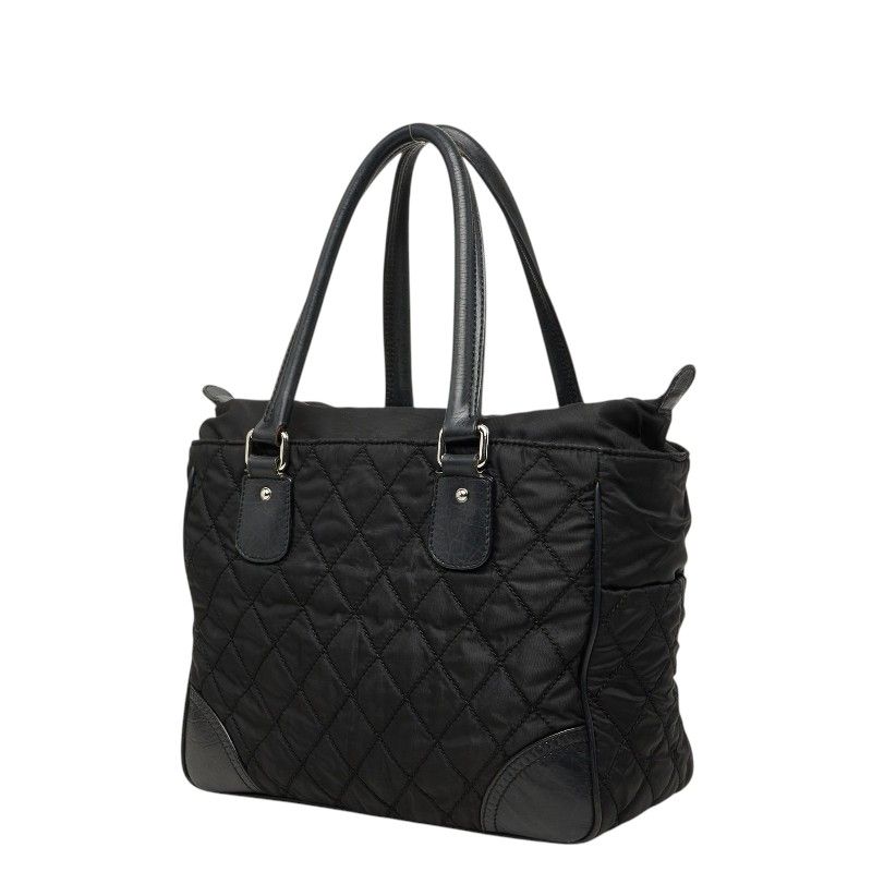 Chanel CC Logo Paris New York Line Tote Shoulder Bag Black Nylon Calf — view 2