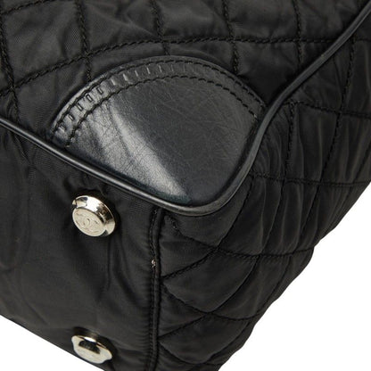 Chanel CC Logo Paris New York Line Tote Shoulder Bag Black Nylon Calf — view 4