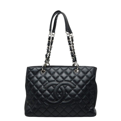 Chanel CC Logo Grand Shopping Tote GST Chain Shoulder Bag Black Caviar Leather