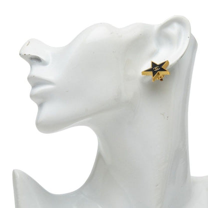 Chanel 01P CC Logo Star Motif Earrings 01 Black Gold Plated — view 5