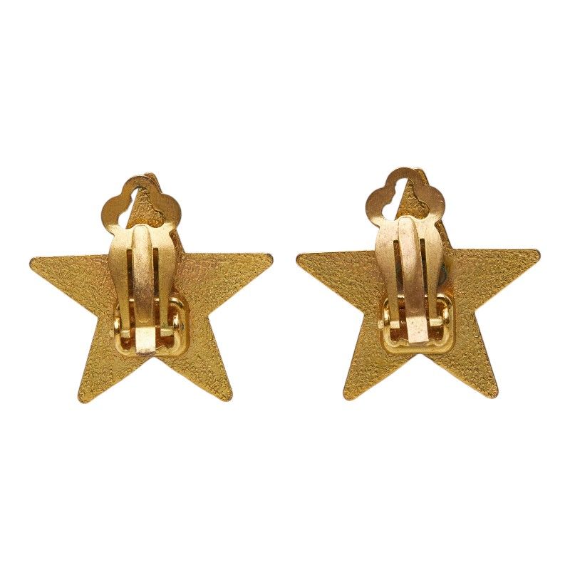 Chanel 01P CC Logo Star Motif Earrings 01 Black Gold Plated — view 3