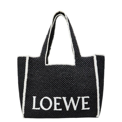 Loewe Font Tote Large Shoulder Bag Black Raffia Calf