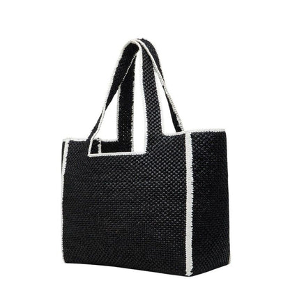 Loewe Font Tote Large Shoulder Bag Black Raffia Calf — view 2