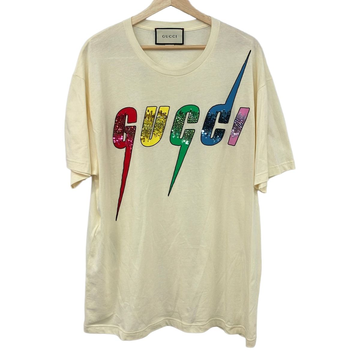 Gucci Short Sleeve T-Shirt L Ivory Crew Neck Sequin