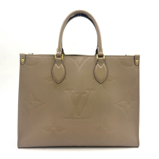 Louis Vuitton On The Go MM 2-Way Gray Leather Beige Tote Gold