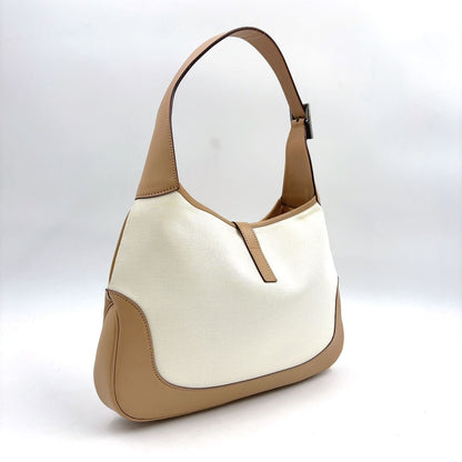 Gucci Jackie Leather Canvas White Lightbrown Oneshoulder Silver Handbag — view 2