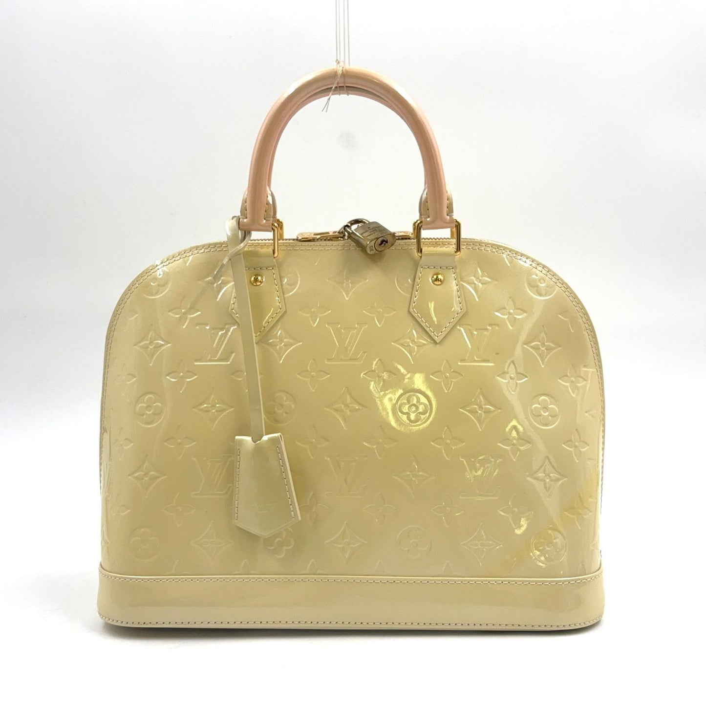 Louis Vuitton Alma PM Monogram Vernis Enamel Light Yellow Handbag Gold