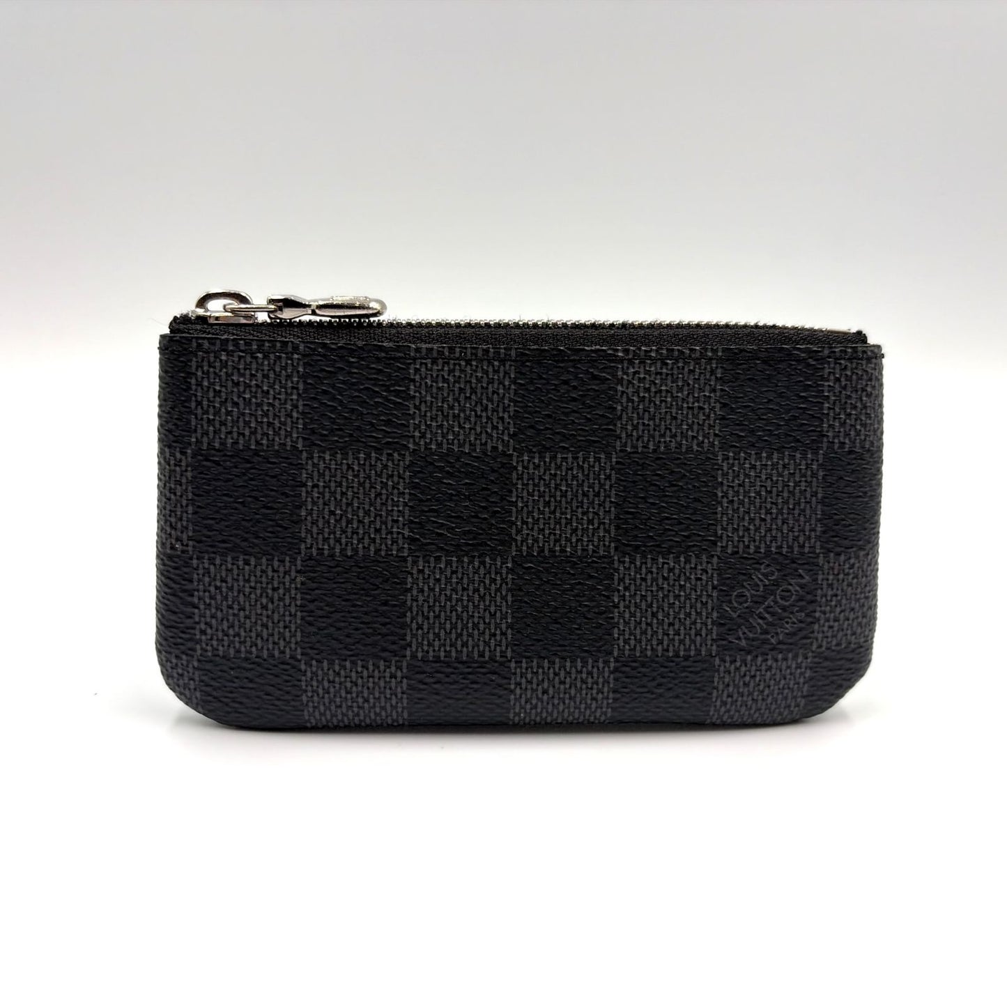 Louis Vuitton Pochette Cles Damier Graphite Leather Black Key Case Silver