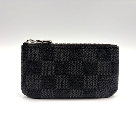 Louis Vuitton Pochette Cles Damier Graphite Leather Black Key Case Silver