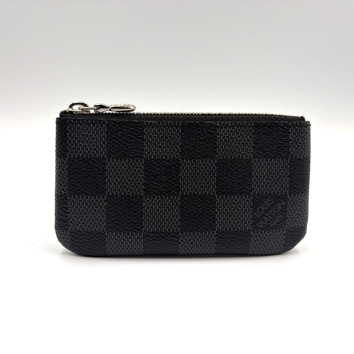 Louis Vuitton Pochette Cles Damier Graphite Leather Black Key Case Silver
