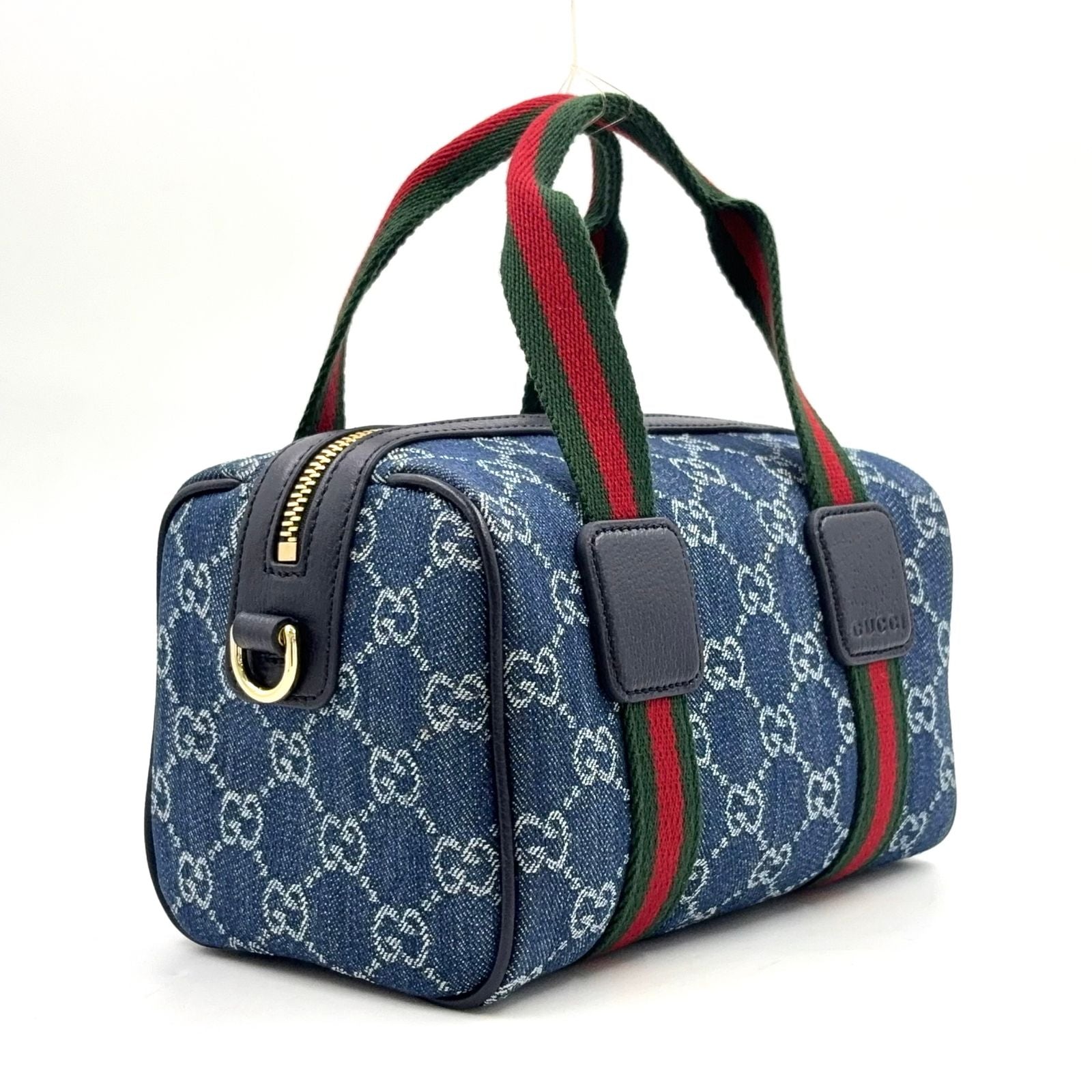 Gucci di Mini GG 2-Way Shoulder Leather Denim Blue Handbag Gold — view 2